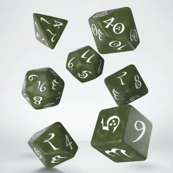 Q-Workshop Classic RPG Dice Set - Olive with White (7 Pieces) - Your Source for Gaming Essentials Shop