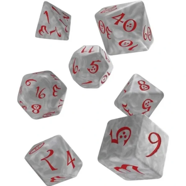 Q-Workshop Classic RPG Dice Set Pearl with Red Numbers (7 Piece Polyhedral Set) - Your Source for Gaming Essentials Cheap