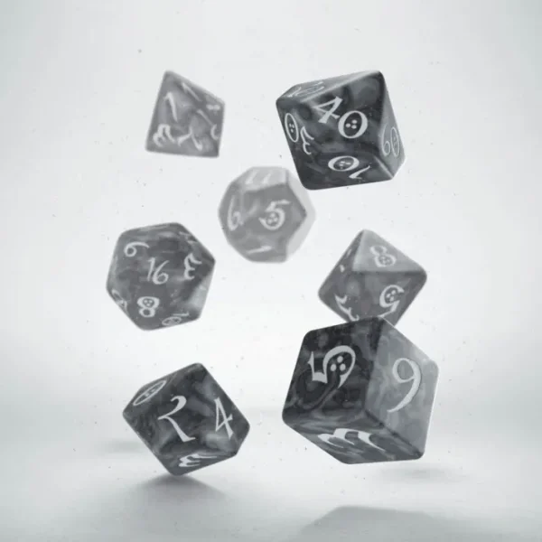 Q-Workshop Classic RPG Dice Set Smoky with White Etches (7 Piece Set) - Your Source for Gaming Essentials Shop