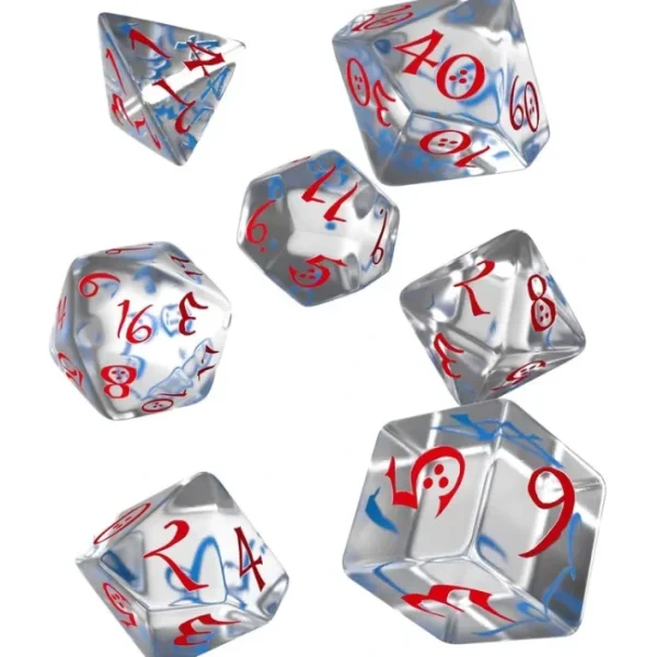 Q-Workshop Classic RPG Dice Set Transparent Blue with Red Numbers (7 Piece Set) - Your Source for Gaming Essentials Best