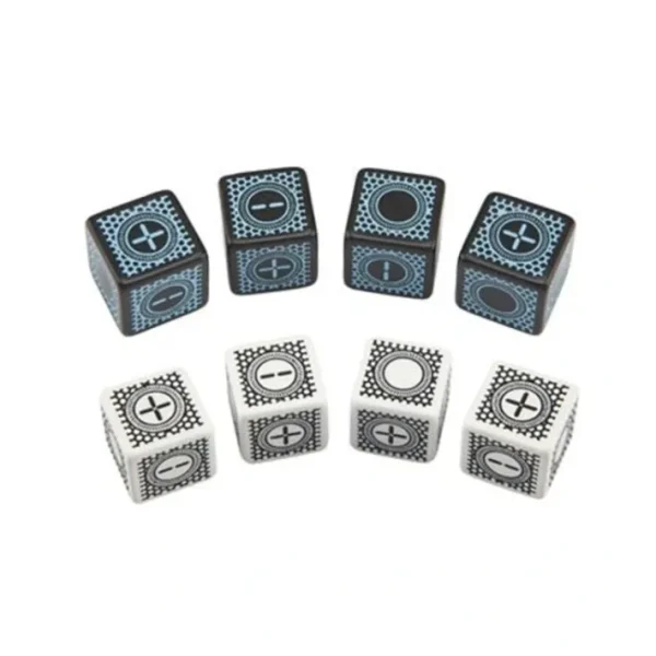 Q-Workshop D6 Cyberfudge Dice (8 Pieces)- 4 D6 Black with Blue + 4 Random Colors - Your Source for Gaming Essentials Store