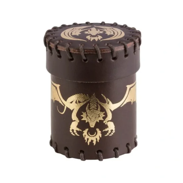 Q-Workshop Dice Cup - Flying Dragon Brown and Golden Leather - Your Source for Gaming Essentials Best Sale