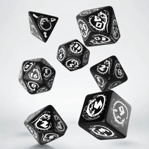 Q-Workshop Dragons Dice Set Black with White Etches (7 Piece Set) - Your Source for Gaming Essentials Hot