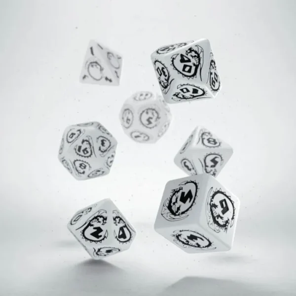 Q-Workshop Dragons Dice Set White with Black Etches (7 Piece Set) - Your Source for Gaming Essentials Cheap