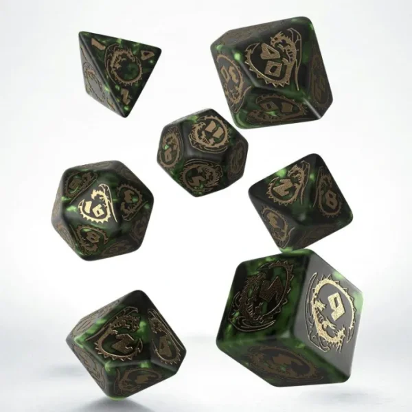Q-Workshop Dragons Dice Set - Green with Gold Etches (7 Piece Set) - Your Source for Gaming Essentials Best Sale