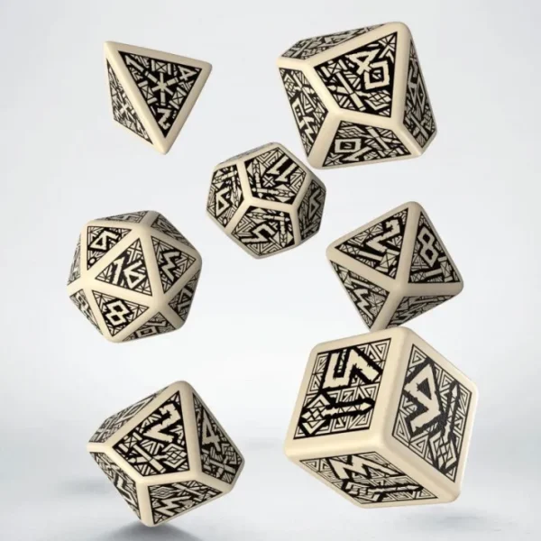 Q-Workshop Dwarven Dice Set Beige with Black Etches (7 Piece Set) - Your Source for Gaming Essentials Clearance