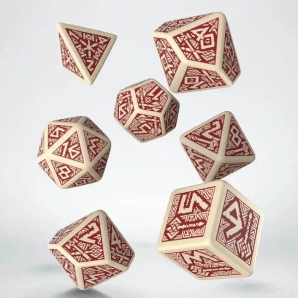 Q-Workshop Dwarven Dice Set Beige with Burgundy (7 Piece Set) - Your Source for Gaming Essentials Best Sale