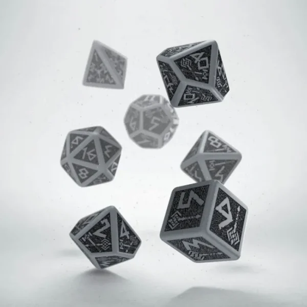 Q-Workshop Dwarven Dice Set Gray with Black Etches (7 Piece Set) - Your Source for Gaming Essentials Shop