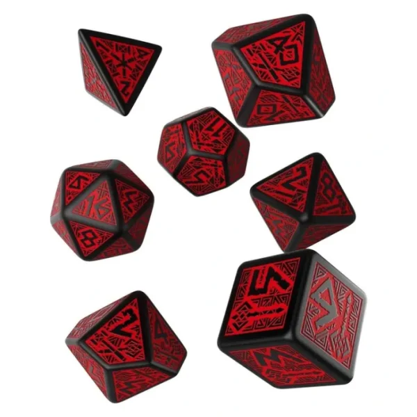 Q-Workshop Dwarven Dice Set Black with Red (7 Piece Set) - Your Source for Gaming Essentials Store