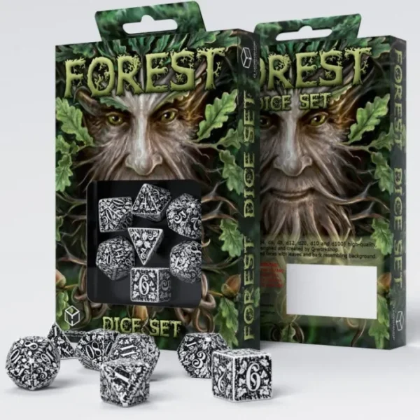 Q-Workshop Forest Dice Set 3D White with Black Etches (7 Piece Set) - Your Source for Gaming Essentials Fashion