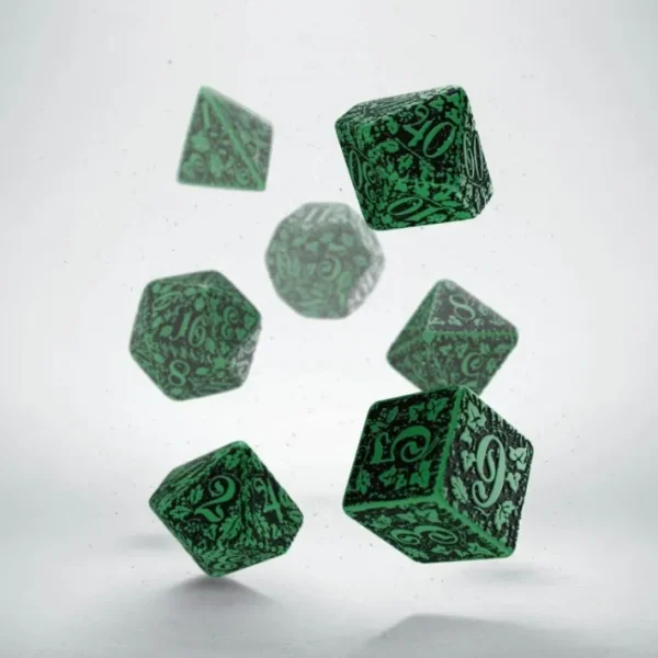 Q-Workshop Forest Dice Set 3D Green with Black Etches (7 Piece Set) - Your Source for Gaming Essentials Flash Sale