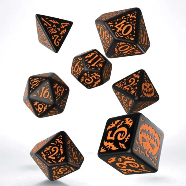 Q-Workshop Halloween Pumpkin Dice Set - Black with Orange Etches (7 Dice) - Your Source for Gaming Essentials Shop
