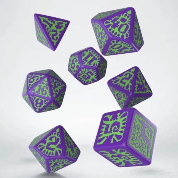 Q-Workshop Pathfinder Goblin Purple with Green Etches Dice Set (7 Piece Set) - Your Source for Gaming Essentials Online