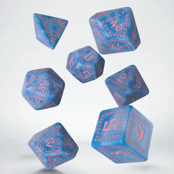 Q-Workshop Runic Dice Set Glacier with Pink (7 Pieces) - Your Source for Gaming Essentials Shop
