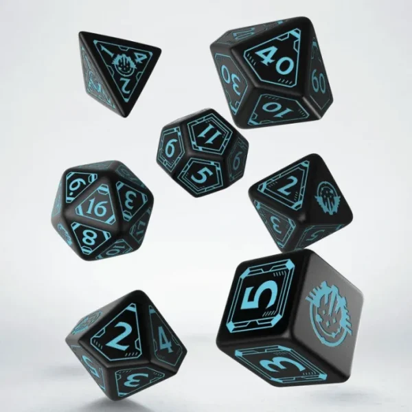 Q-Workshop Starfinder Dice Set Black with Teal Etches (7 Piece Set) - Your Source for Gaming Essentials Outlet