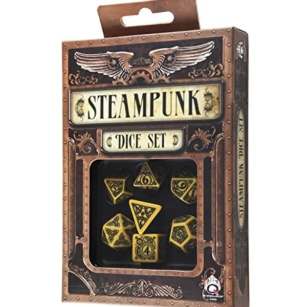 Q-Workshop Steampunk Dice Set Yellow with Black Etches (7 Piece Set) - Your Source for Gaming Essentials Discount