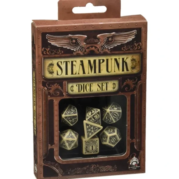 Q-Workshop Steampunk Dice Set Beige with Black Etches (7 Piece Set) - Your Source for Gaming Essentials Best Sale