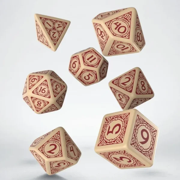 Q-Workshop Viking Dice Set Beige with Brown (7 Piece Set) - Your Source for Gaming Essentials Discount
