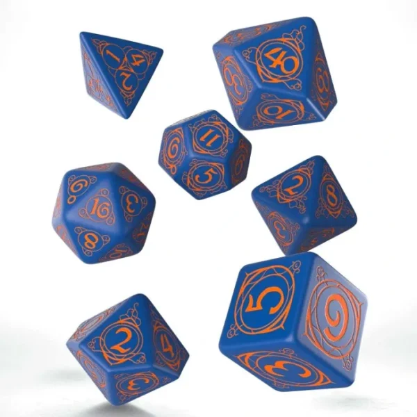Q-Workshop Wizard Dice Set - Navy Blue with Orange Etches (7 Polyhedral Dice) - Your Source for Gaming Essentials Online
