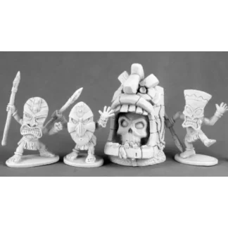Reaper Miniatures Unpainted Evil Shrine & Pygmy Savages 4P 03497 Dark Heaven - Your Source for Gaming Essentials Outlet