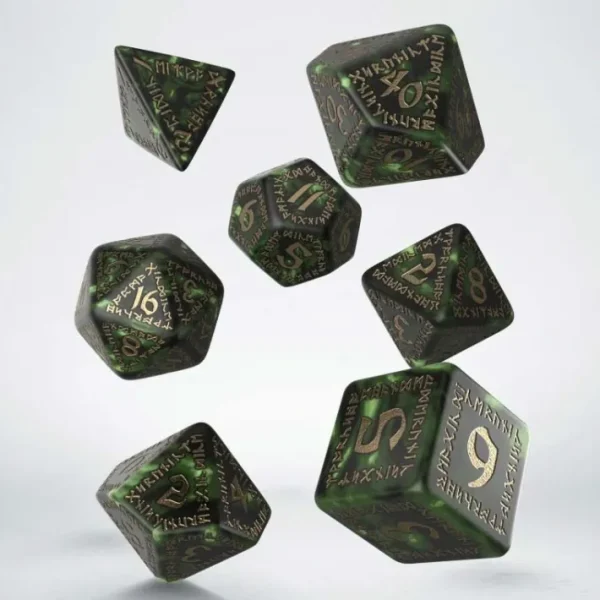 Runic 7-Piece Polyhedral Dice Set - Green with Gold Etches - Your Source for Gaming Essentials New