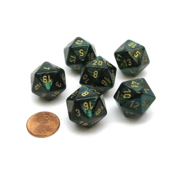 Scarab 20 Sided D20 Chessex Dice, 6 Pieces - Jade with Gold Numbers - Your Source for Gaming Essentials Sale