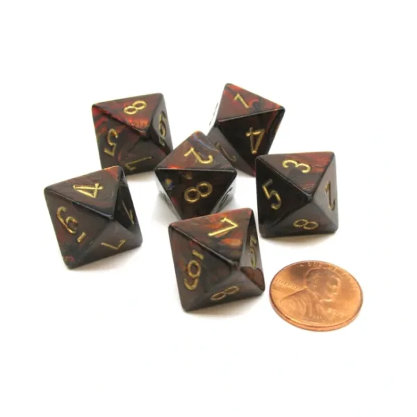 Scarab 15mm 8 Sided D8 Chessex Dice, 6 Pieces - Blue Blood with Gold - Your Source for Gaming Essentials Best Sale