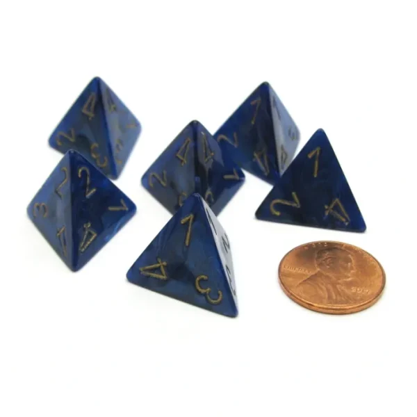 Scarab 18mm 4 Sided D4 Chessex Dice, 6 Pieces - Royal Blue with Gold - Your Source for Gaming Essentials Online