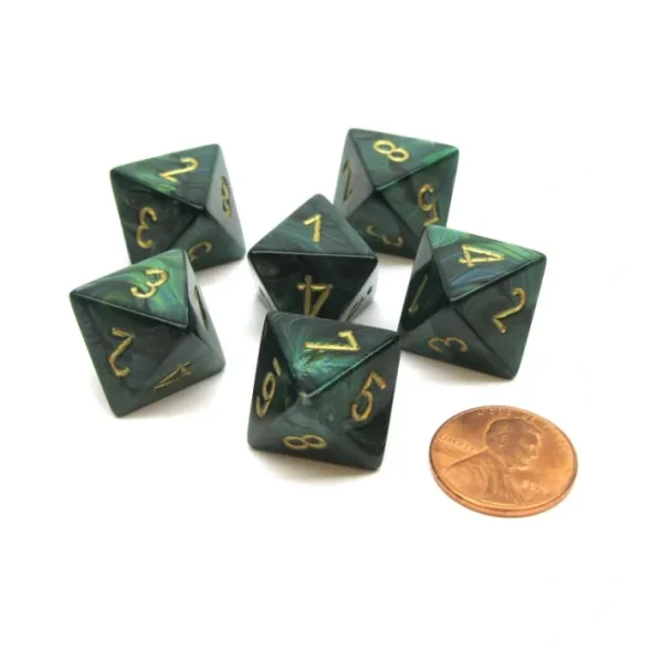 Scarab 15mm 8 Sided D8 Chessex Dice, 6 Pieces - Jade with Gold - Your Source for Gaming Essentials Sale