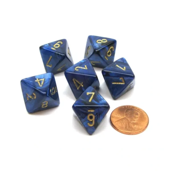 Scarab 15mm 8 Sided D8 Chessex Dice, 6 Pieces - Royal Blue with Gold - Your Source for Gaming Essentials Outlet