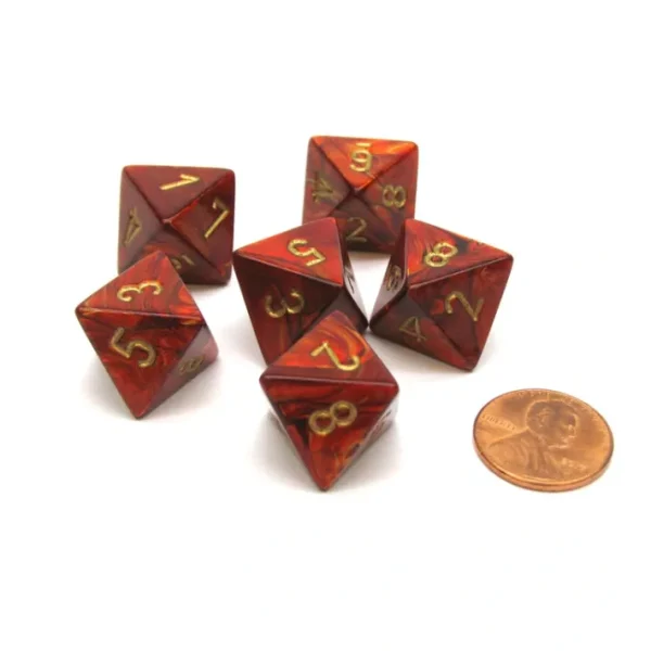 Scarab 15mm 8 Sided D8 Chessex Dice, 6 Pieces - Scarlet with Gold - Your Source for Gaming Essentials Fashion