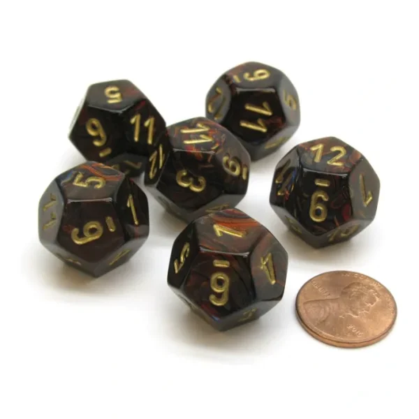 Scarab 18mm 12 Sided D12 Chessex Dice, 6 Pieces - Blue Blood with Gold - Your Source for Gaming Essentials Online