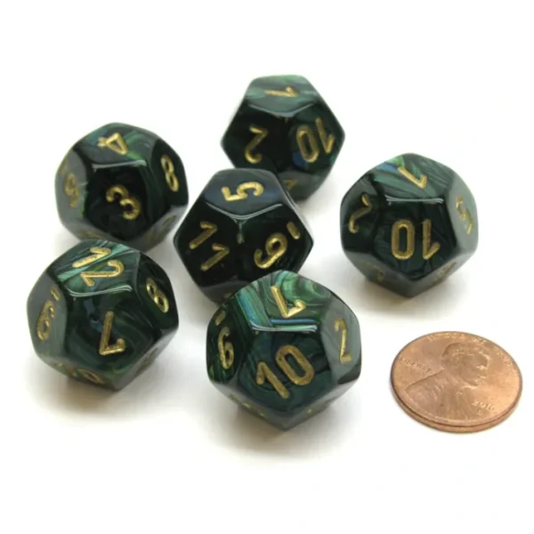 Scarab 18mm 12 Sided D12 Chessex Dice, 6 Pieces - Jade with Gold - Your Source for Gaming Essentials Hot