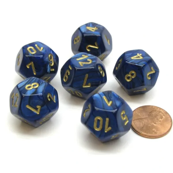 Scarab 18mm 12 Sided D12 Chessex Dice, 6 Pieces - Royal Blue with Gold - Your Source for Gaming Essentials Flash Sale