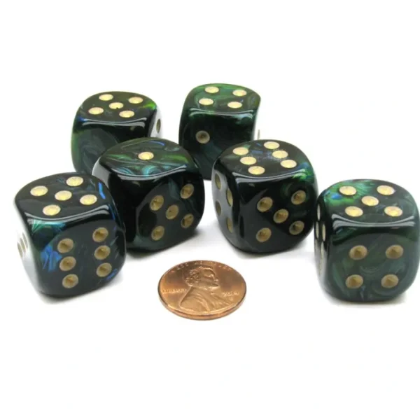 Scarab 20mm Big D6 Chessex Dice, 6 Pieces - Jade with Gold Pips - Your Source for Gaming Essentials Discount