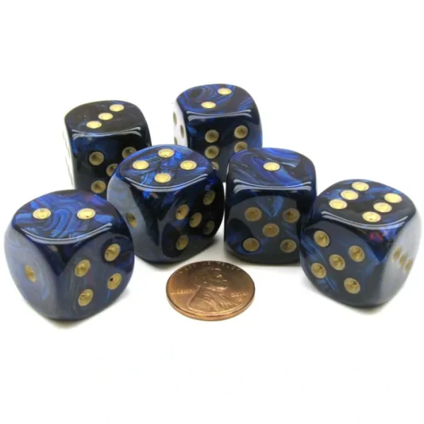 Scarab 20mm Big D6 Chessex Dice, 6 Pieces - Royal Blue with Gold Pips - Your Source for Gaming Essentials Cheap