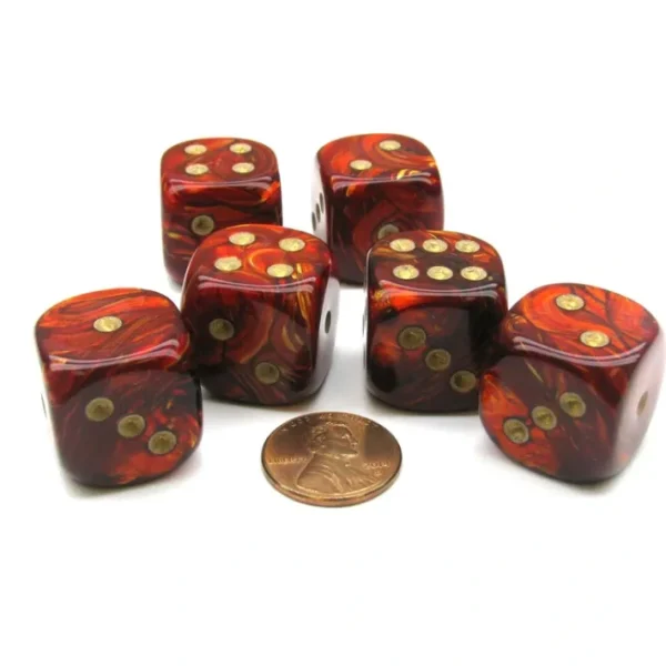 Scarab 20mm Big D6 Chessex Dice, 6 Pieces - Scarlet with Gold Pips - Your Source for Gaming Essentials New