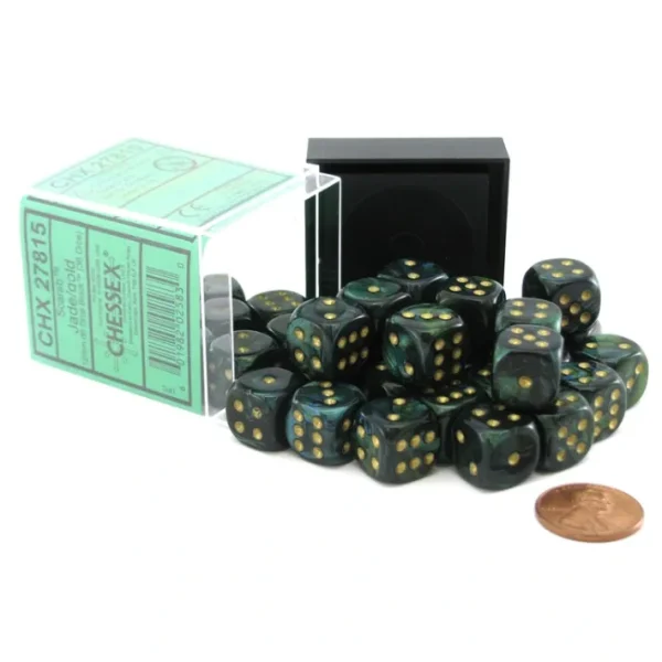 Scarab 12mm D6 Chessex Dice Block (36 Dice) - Jade with Gold Pips - Your Source for Gaming Essentials Sale