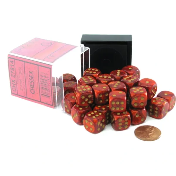 Scarab 12mm D6 Chessex Dice Block (36 Dice) - Scarlet with Gold Pips - Your Source for Gaming Essentials Flash Sale