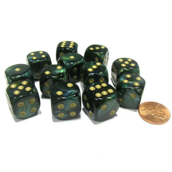 Scarab 16mm D6 Chessex Dice Block (12 Dice) - Jade with Gold Pips - Your Source for Gaming Essentials Discount