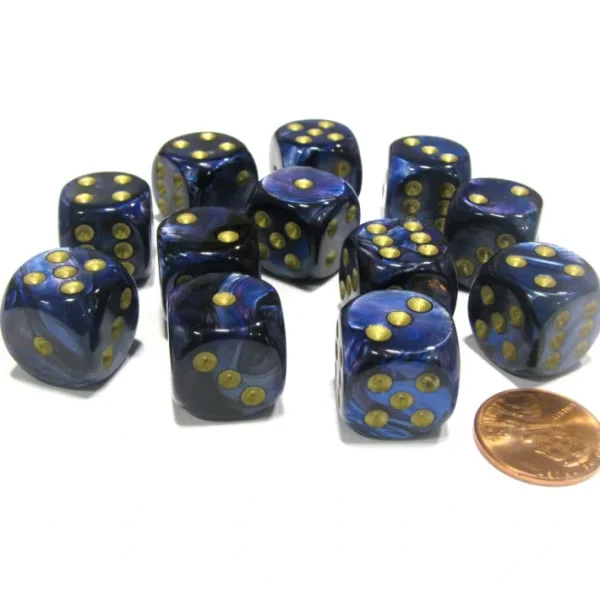 Scarab 16mm D6 Chessex Dice Block (12 Dice) - Royal Blue with Gold Pips - Your Source for Gaming Essentials Cheap