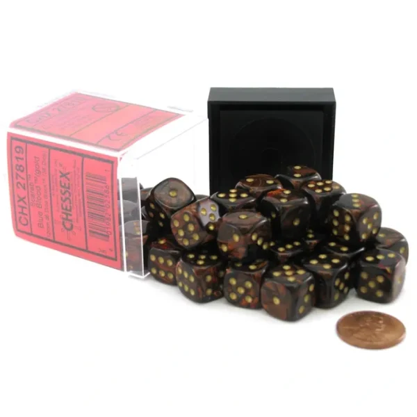 Scarab 12mm D6 Chessex Dice Block (36 Dice) - Blue Blood with Gold Pips - Your Source for Gaming Essentials Fashion