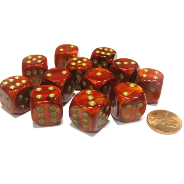 Scarab 16mm D6 Chessex Dice Block (12 Dice) - Scarlet with Gold Pips - Your Source for Gaming Essentials Best
