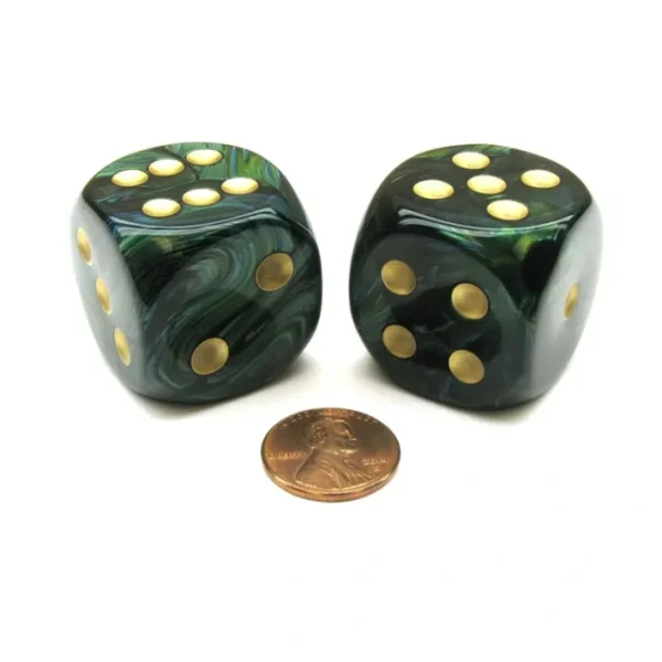 Scarab 30mm Large D6 Chessex Dice, 2 Pieces - Jade with Gold Numbers - Your Source for Gaming Essentials Fashion