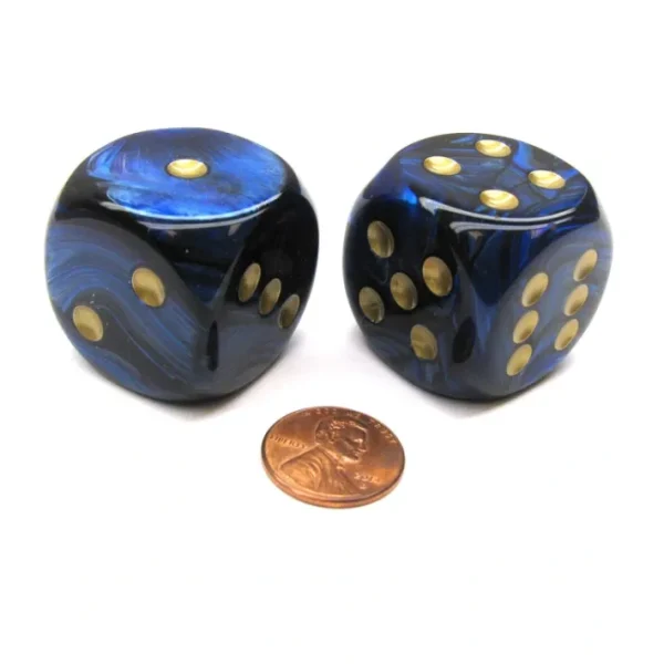 Scarab 30mm Large D6 Chessex Dice, 2 Pieces - Royal Blue with Gold Pips - Your Source for Gaming Essentials Outlet