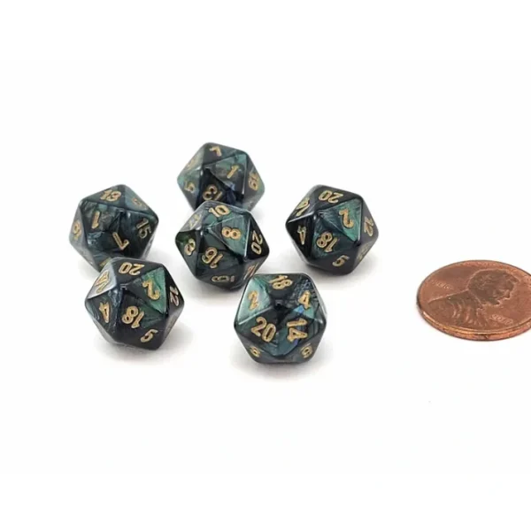 Scarab 12mm Mini 20 Sided D20 Dice, 6 Pieces - Jade with Gold Numbers - Your Source for Gaming Essentials Hot