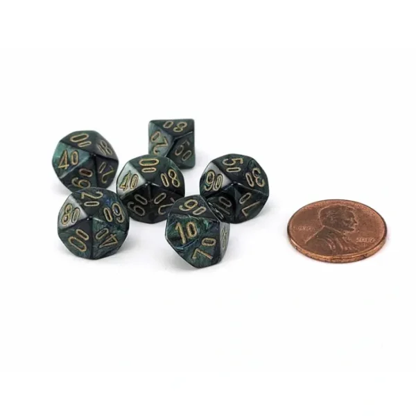 Scarab 10mm Mini Tens D10 Dice, 6 Pieces - Jade with Gold Numbers - Your Source for Gaming Essentials Best Sale