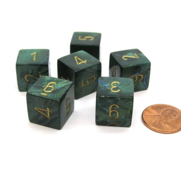 Scarab 15mm 6-Sided D6 Numbered Chessex Dice, 6 Pieces - Jade with Gold Numbers - Your Source for Gaming Essentials Shop