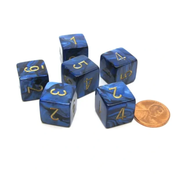 Scarab 15mm 6-Sided D6 Numbered Chessex Dice, 6 Pieces - Royal Blue with Gold - Your Source for Gaming Essentials New