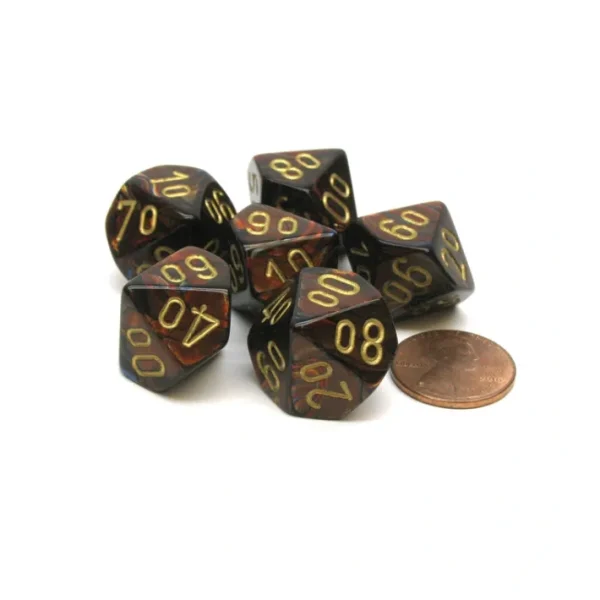 Scarab 16mm Tens D10 (00-90) Dice, 6 Pieces - Blue Blood with Gold Numbers - Your Source for Gaming Essentials Flash Sale